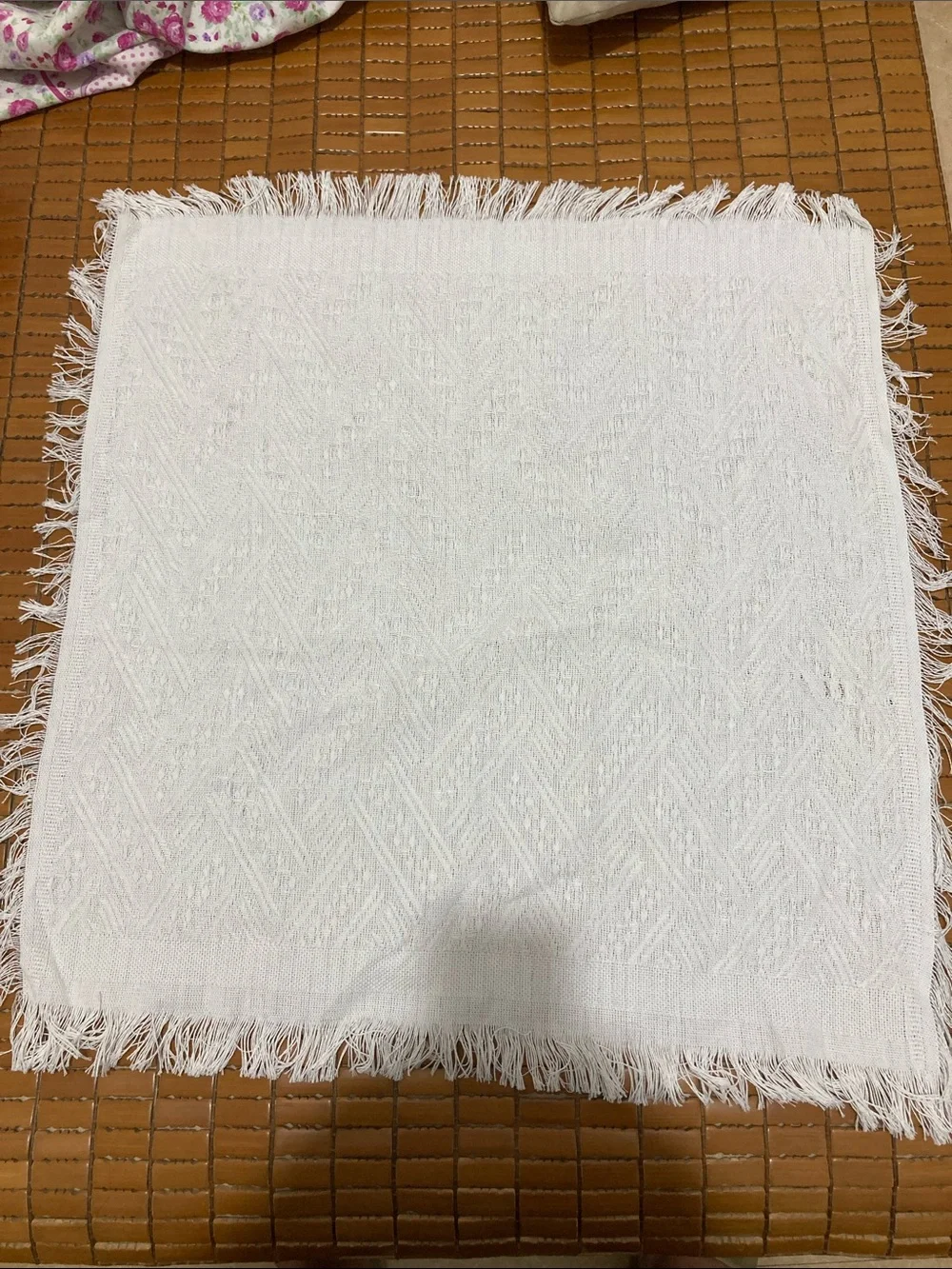 White Textured Fringe Throw Blanket